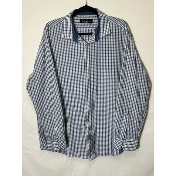 Nicole Miller Other - Nicole Miller Men's Small Blue Checked Long Sleeve Button Down Shirt, Size XL
